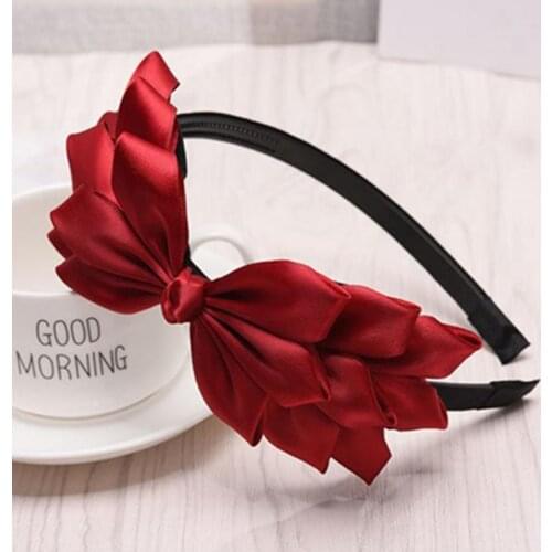 Red Bow Hairband Women Wedding Hair Accessories Girls Solid Side Big Bowknot Hairband Vintage Korean Hair Accessories Headband