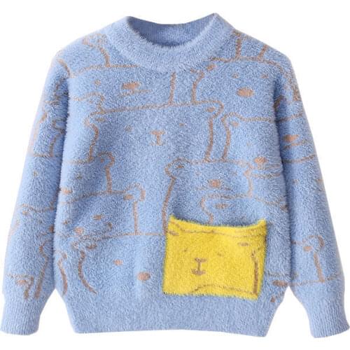 Autumn Winter Cat Clothes Pullovers Children Teens Boys Girls Mink Sweaters Clothing Long Sleeve Kids Tiny Cottons Pull Fille