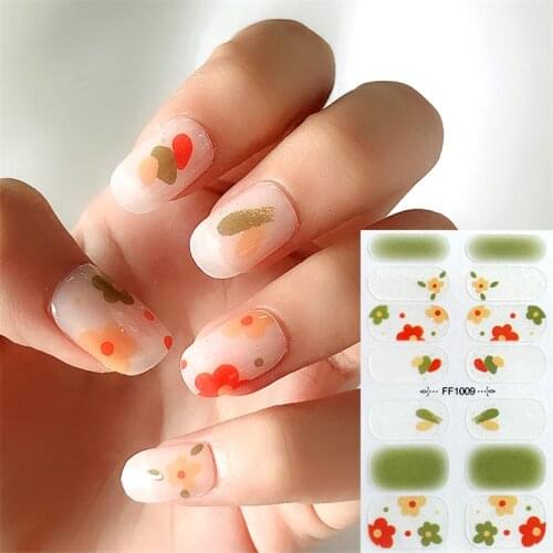 Recuerdame 14tips Jelly Color Rainbow Nail Polish Film Stickers Full Cover Nail Art Wraps Manicure Waterproof Patch Decoration