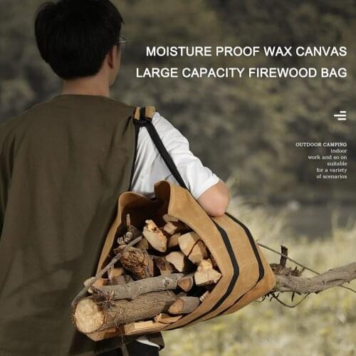 Adjustable Outdoor Camping Log Carrier Storage Bag Wax Canvas Large Capacity Portable Moisture-proof Firewood Carrying Storage