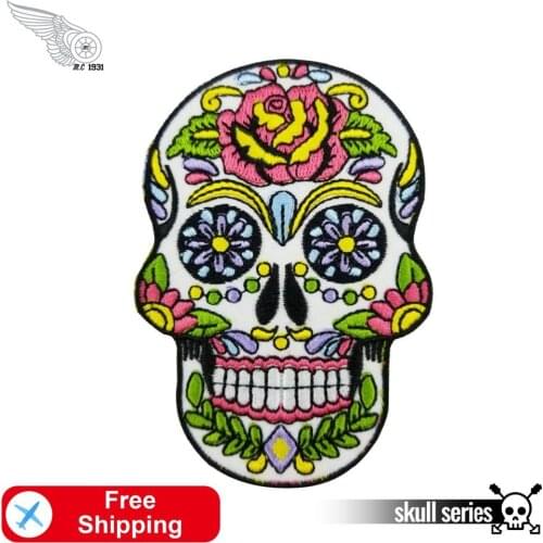 Sugar Skull Small Size Embroidered DIY Iron on Patch for Clothing Eco-Friendly Applique Jacket Motorcycle Decoration Own Fahsion