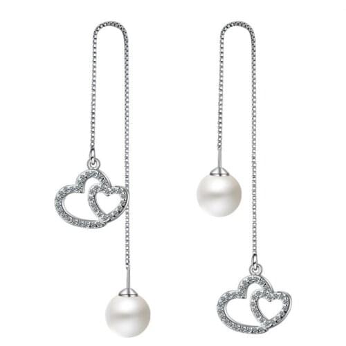 KOFSAC Exquisite Zircon Love Heart Pearl Drop Earrings For Women Jewelry 925 Sterling Silver Earring Ear Line Lady Party Gifts