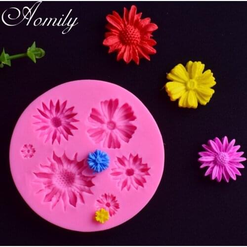 Aomily 6 Holes 3D Flowers Silicone Cake Fondant Mold DIY Handmade Cookies Chocolate Mould Bakeware Cake Pastry Baking Tool