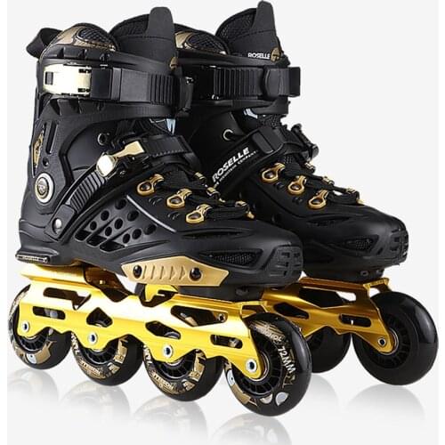 Skate Roselle Inline Skates Black Golden Professional Slalom Inline Skates Roller Free Skating Shoes Sliding Patines JEERKOOL