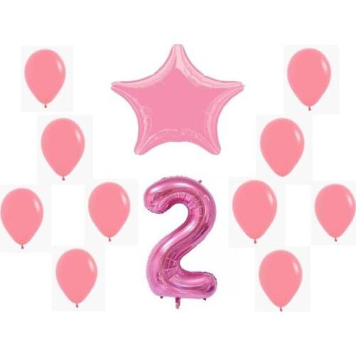Second Birthday Balloons/anniversary 12 balloons pink number one foil 100 cm polyamide balloon 45 cm and 10 latex