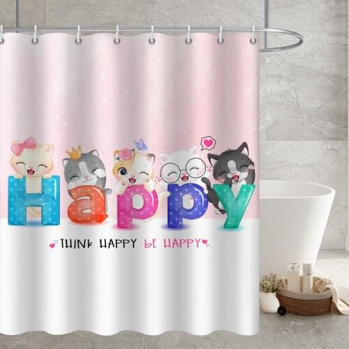 Cute cartoon kitten theme kawaii 3D printing shower curtain bathroom renovation home decoration