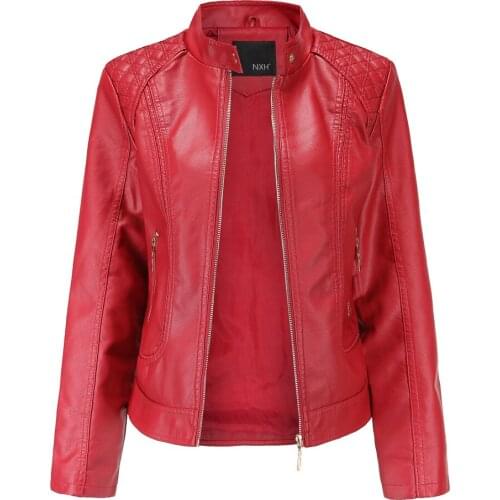 Spring and autumn temperament Europe and America large size PU leather jacket 3D embossed womens stand collar leather jacket