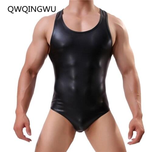 Mens Shapers Sexy Bodysuit Imitation Leather One Piece Jumpsuits Mens Wrestling Singlet Body Shaper Bodybuilding Body Suits