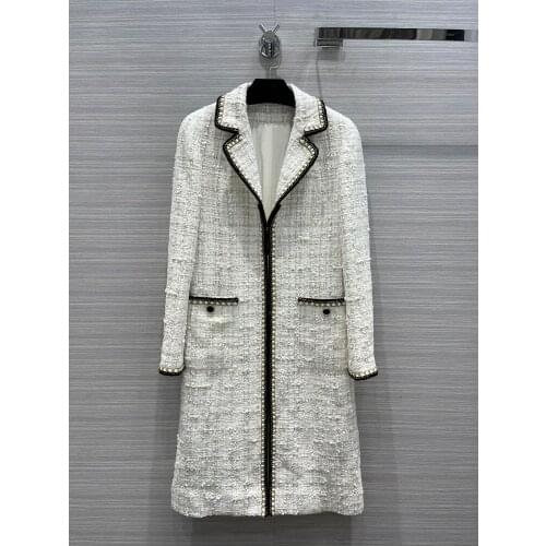 2021 early autumn womens new temperament celebrities contrast color woven straight tube long coat