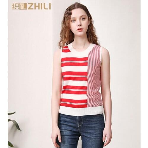 ZHILI Womens Knit Striped Sleeveless Summer Casual Vest Tops(S-4XL)