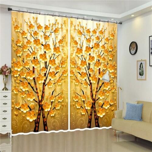Golden trees Blackout 3d Window Curtain Beautiful Tree Digital Printing Stereo Curtains High Precision Blackout Curtain Drapes