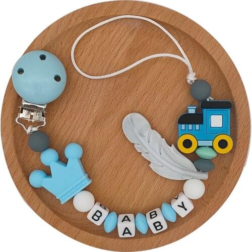 1pc Pacifier Chain Clip Personalised Name Baby Teether Gifts Bus Bead Nipple Holder Silicone Beads Childrens Goods