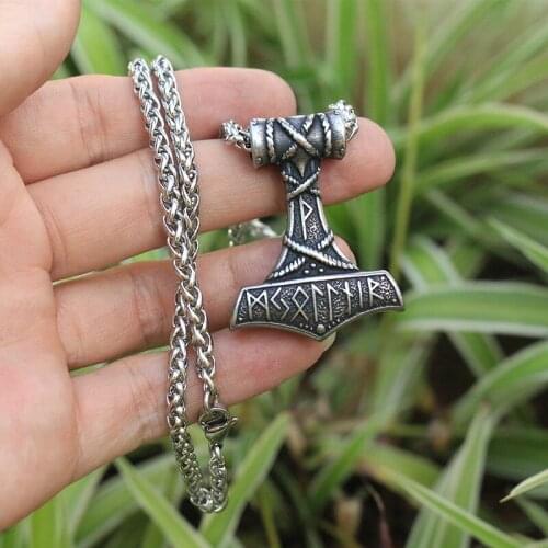 10pcs men stainless steel Thors Hammer pendant viking rune necklace Huge Thor Mjolnir Amulet Scandinavian Pendant norse jewelry