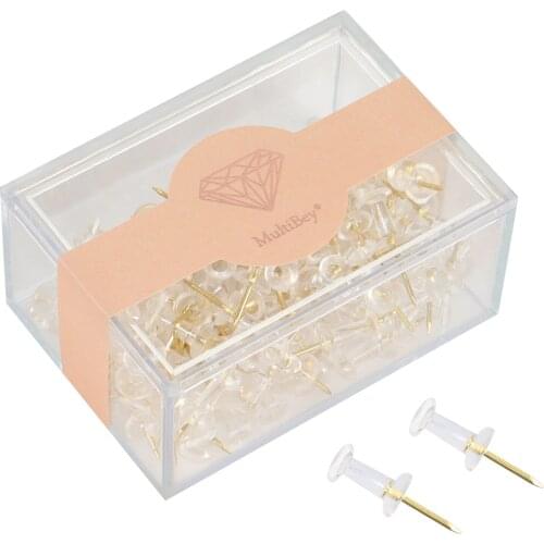 100pcs Clear Gold Push Pins For Bulletin Board World Map Wall Hanging Office and School Supplies Push Pin Connectors