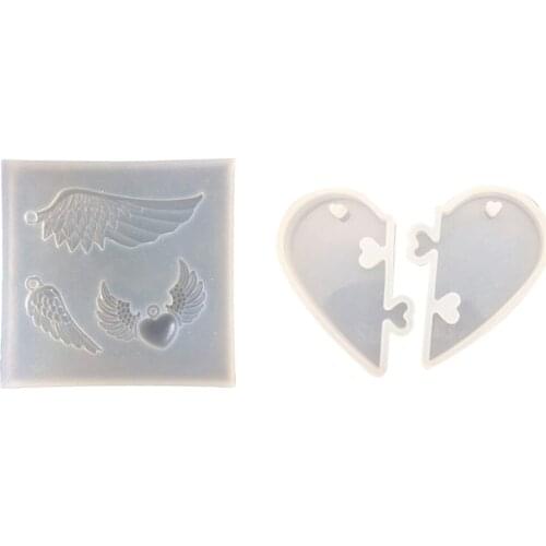 2Pcs Silicone Mold: 1Pcs Resin Casting Mould Silicone Pendant Mold Angel Wing Tools & 1Pcs Love Locks for Lovers Pendant Liquid
