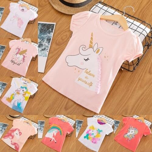 2021 Summer Fashion Unisex Unicorn T-shirt Children Boys Short Sleeves White Tees Baby Kids Cotton Tops for Girls Clothes 3-7Y