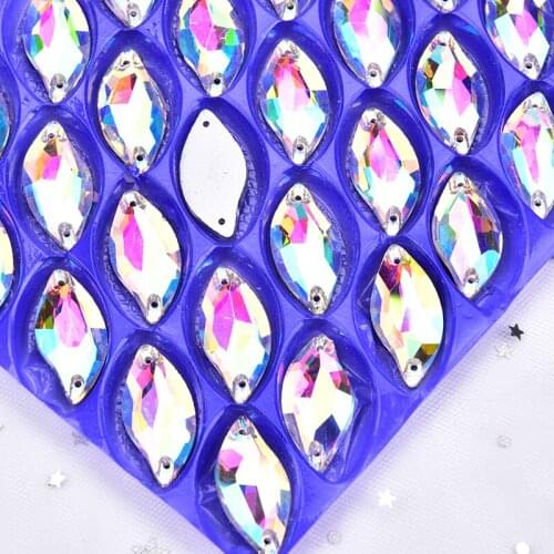 30pcs/Lot Rhinestone Glass Crystal AB Beauty Fish 15*30mm Sew On Strass Flatback Sewing Wedding Dress Decoration DIY Accessories