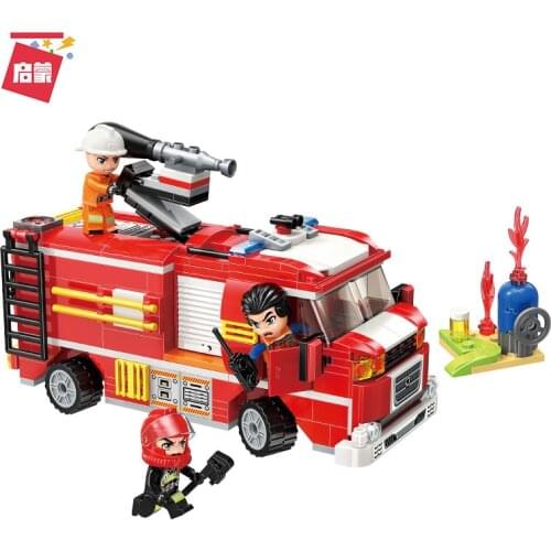 370PCS Enlightenment 12012 Fire Truck Series Fire Extinguishing Assembly Model Boy Assembling Building Blocks Toy Gift
