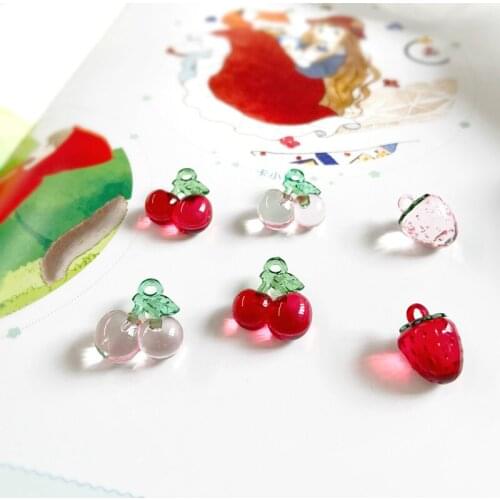 South Korea Imported Summer Fresh Fruit Strawberry Cherry Resin Pendant Homemade Handmade DIY Earrings Bracelet Material 4pcs
