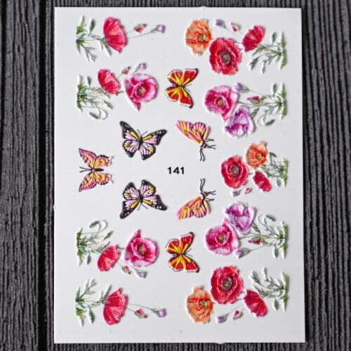 5D Nail Sticker Acrylic Engraved Nail Water Decals Butterfly Design Flower Series Embossed Nail Sticker Adhesive ND02-1124-5