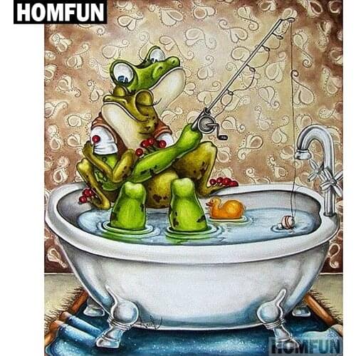 HOMFUN Full Square/Round Drill 5D DIY Diamond Painting "Frog shower" 3D Embroidery Cross Stitch 5D Home Decor Gift A00632