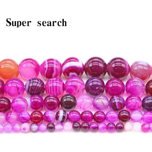 Natural Stone Beads Rose red Stripe agat Onyx Round Loose Beads 4 6 8 10 12 14mm Fit Diy Space Beads Jewelry Making