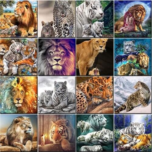 Color Animals Family Diamond Painting 5D DIY Full Square 3D Embroidery Tiger Lion Pictures With Rhinestones Kit Home Decoration