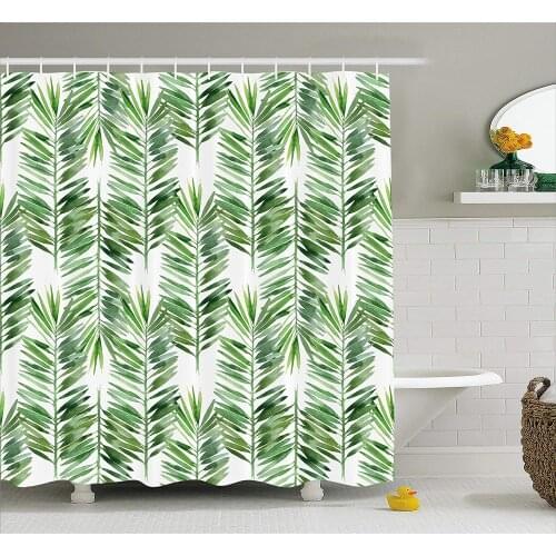 Palm Tree Decor Shower Curtain Watercolor Tropical Tree Branch Evergreen Leaf Featured Artsy Plant Lush Design
