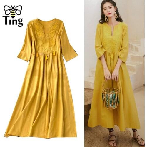 Tingfly Bohemian Embroidery Tassel Loose Chic Long Dress Cotton and Linen Summer Casual Streetwear Zbra Vestidos Zaful New