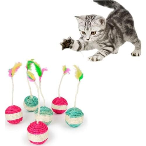 Pet Cat Kitten Toy Rolling Sisal Scratching ball Funny Cat Kitten Play Dolls Tumbler Ball Pet Dog Toys Interactive Feather Toy
