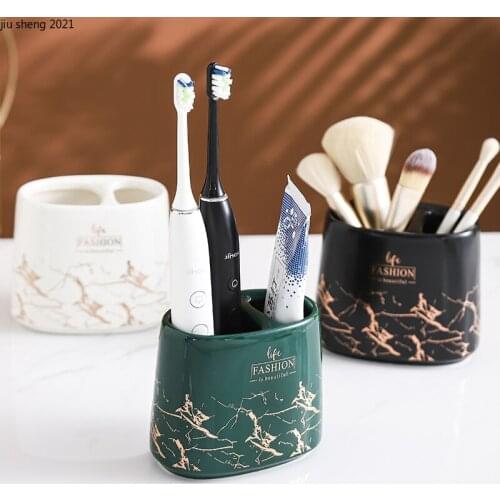 European Marble Pattern Ceramic Electric Toothbrush Rack Toothpaste Rack Bathroom Storage Tube Bathroom Decoration Accessories
