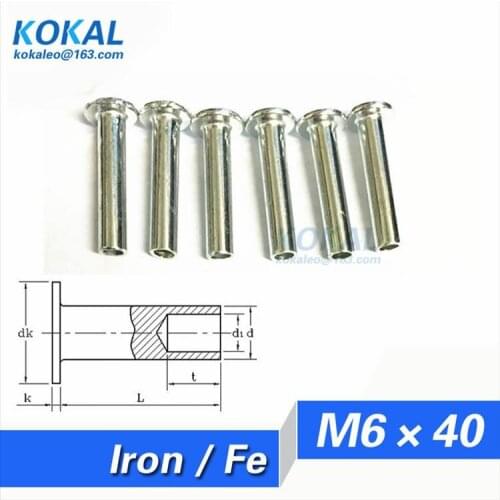 [Fe-M6*40] Free Shipping 50PCS M6 series flathead semi-tubular rivets M6*40MM steel rivets for furnitures