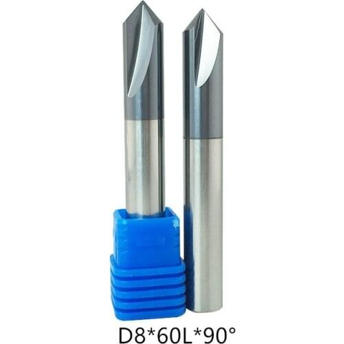 Chamfer cnc milling cutters DIA 8mm 2f solid tungsten carbide chamfer milling cutters 90degree straight groove end mill bits