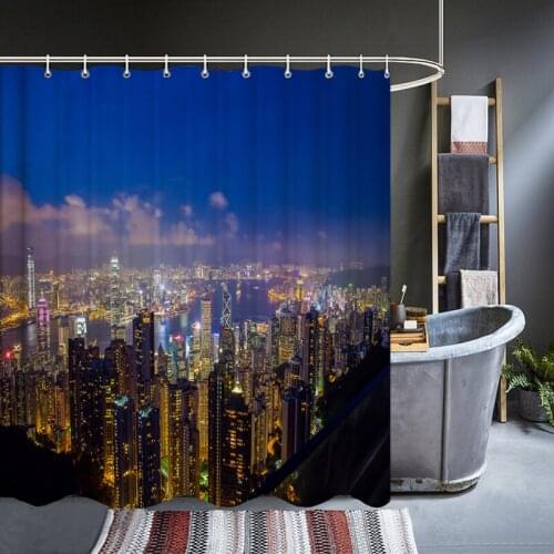 City Night View Scenery Shower Curtains Bath Curtains Waterproof Bathroom Decor With Hooks 3d Printing Decoration Bath Curtain
