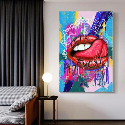 Sexy Red Lips Art Canvas Painting Graffiti Art Posters and Prints Modern Street Wall Art Picture for Living Room Home Decor