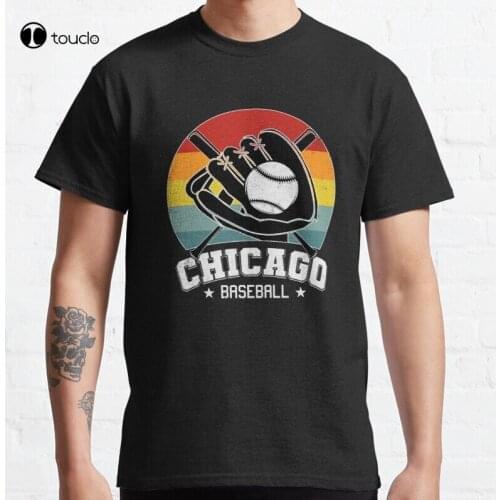 Vintage Chicago Baseball Fan Retro Sunset Classic T-Shirt Cotton Tee Shirt