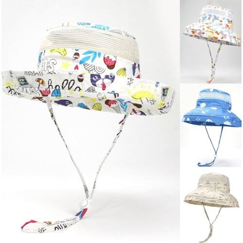 Summer Hat Kids Beach Sun Protection Upf50 Big Brim With String Breathable Mesh Cap Accessory For Boy Girl Baby Teenagers