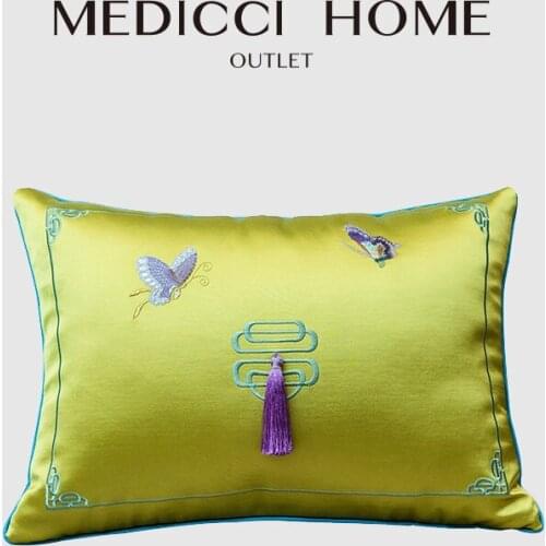 Medicci Home Cushion Cover Chinoiserie Chinese Double Fly Butterfly Embroidered Living Room Mahogany Sofa Lumbar Pillow Case