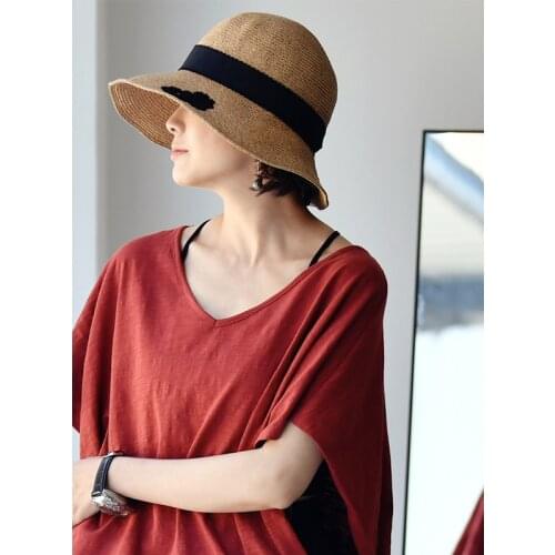 MICOCO A5596C Korean elegant temperament bow embroidery practical joker big eaves shading straw hat