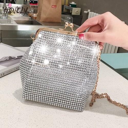 2021 New Fashion Women Diamonds Beaded Metal Evening Bags Chain Female Shoulder Bag Small Ladies' Messenger Crossbody Bag Sac