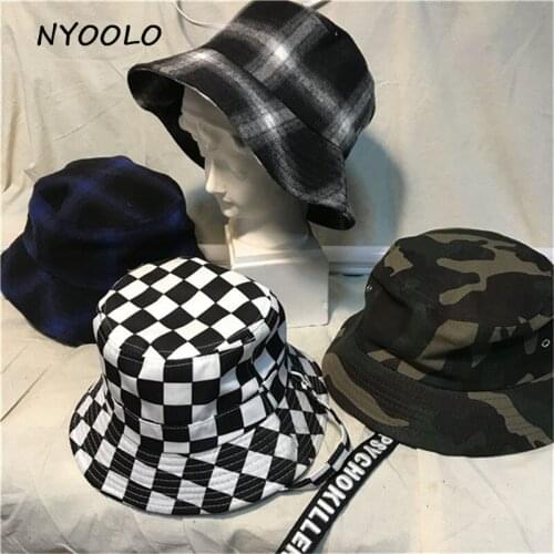 NYOOLO Novelty design street Camouflage plaid Boonie Bucket Hats Camo Fisherman Hats With Wide Brim Sun Cap women/men