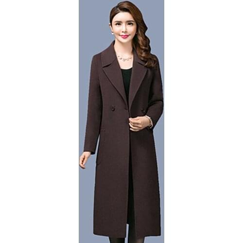 Autumn Winter Thick Woolen Coat Female New Large Size Over Knee Long Section Wool Non-double Cashmere Jacket Women Slim Was Thin