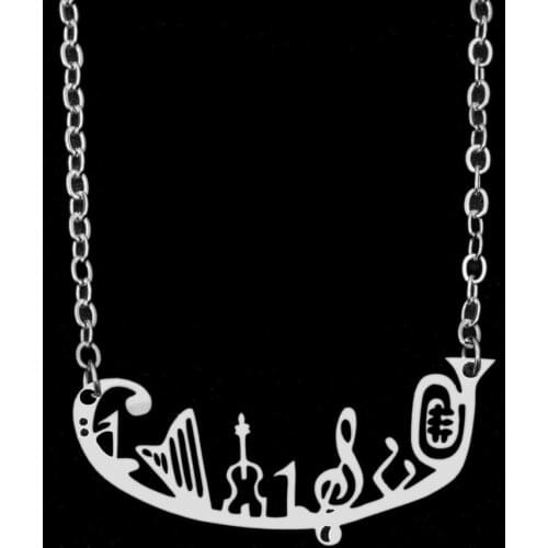 Stainless Steel Chain Necklace Silver Color Musical Instrument Note Pendant Necklace For Women Fashion Jewelry Gift LGS1750
