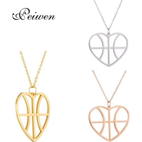 Hollow Love Heart Basketball Pendant Necklace For Women Men Gold Rose Silver Color Chian Collars Charm Choker Jewelry Gift