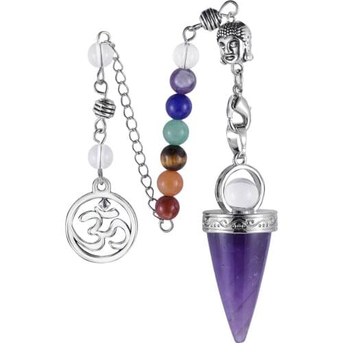 Buddha Head Pendants Balancing Energy Jewelry Cone Pendants Natural Stone Amethysts Pendant Necklace Divination Pendulum