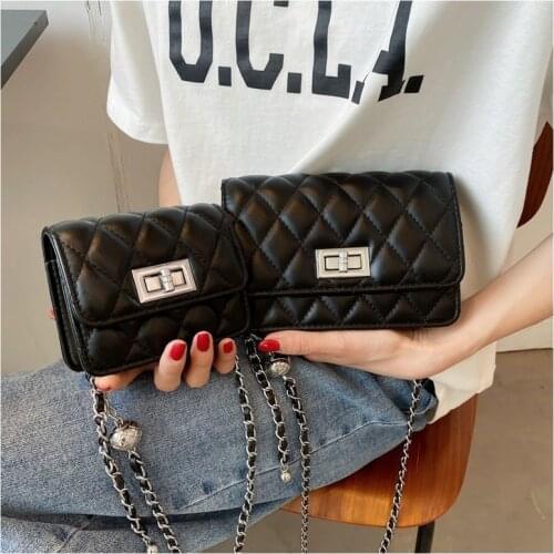 Luxury Popular Small Bag Female 2021 Lock Flap Shoulder Bag Rhombus Embroidery Thread Korean Fashion Ladies Messenger Chain Bag