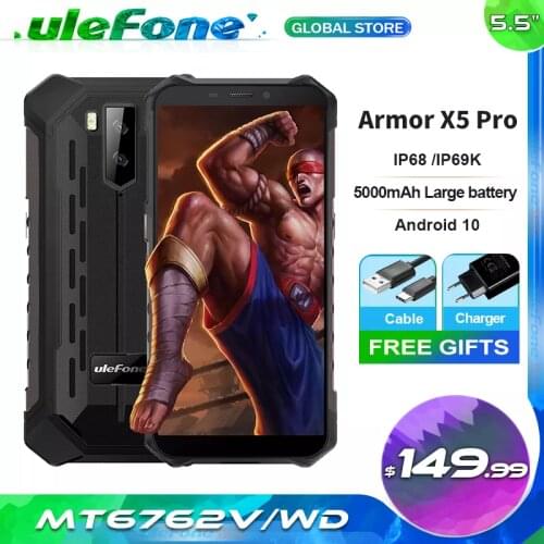 Ulefone Armor X5 Pro IP68/IP69K Rugged Phone 5000mAh Large Battery Android 10.0 Dual SIM LTE 4G Network Face Unlocked Smartphone
