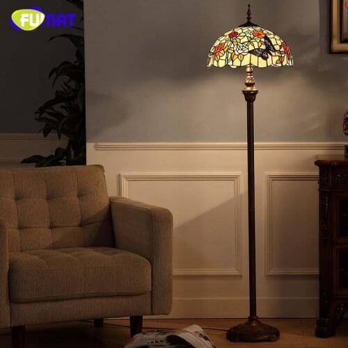 FUMAT Tiffany Stained Glass Floor Lamp European Art Home Decor Butterfly Glass shade Floor Lights Living Room LED Stand Lamps