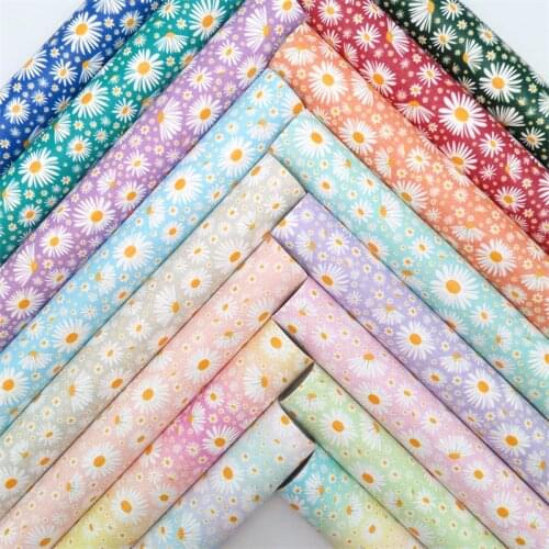 Glitterwishcome Daisy Printed Synthetic Leather Glitter Suede Faux Fabric Vynl Sheets Felt Backing for Bows DIY 21X29CM GM1067A