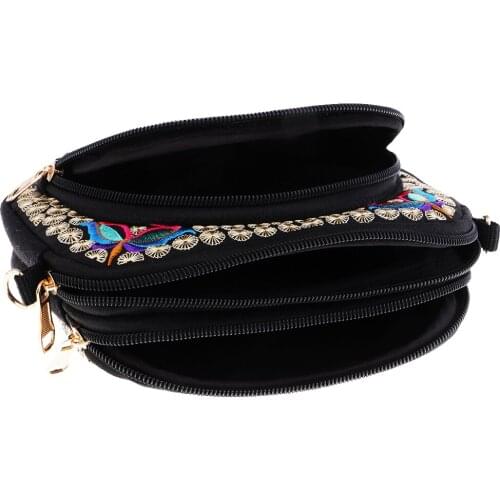 Vintage Boho Women Handbag Handmade Flower Embroidery Shoulder Bag 19x14cm